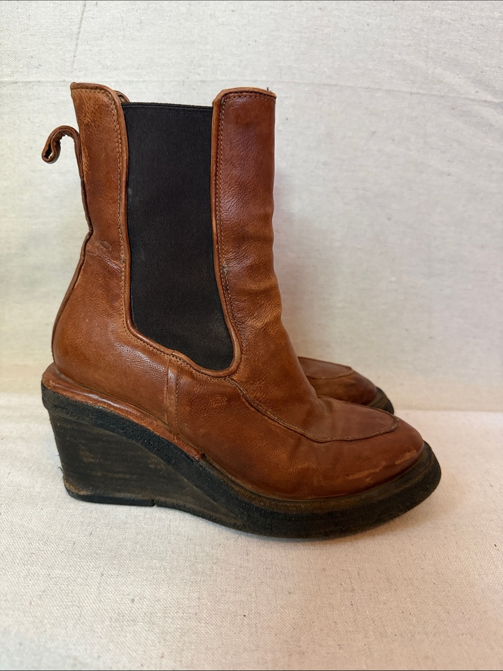 A.S.98 Chestnut Leather Wedge Chelsea Boots
